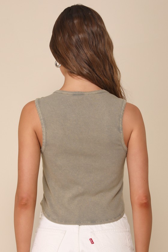 Lulus Compelling Cutie Washed Sage Green Ribbed Knit Tank Top In Sage Green