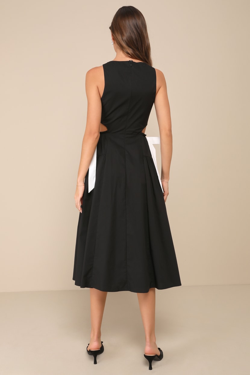Black Midi Dress - Cutout Dress - Bow Dress - Midi Skater Dress - Lulus
