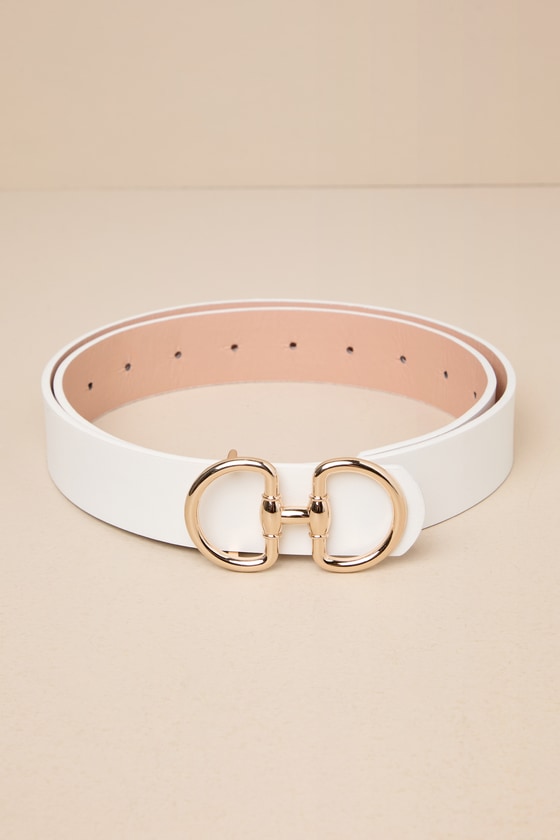 White Faux Leather Belt Gold Horsebit Buckle Belt White Belt Lulus