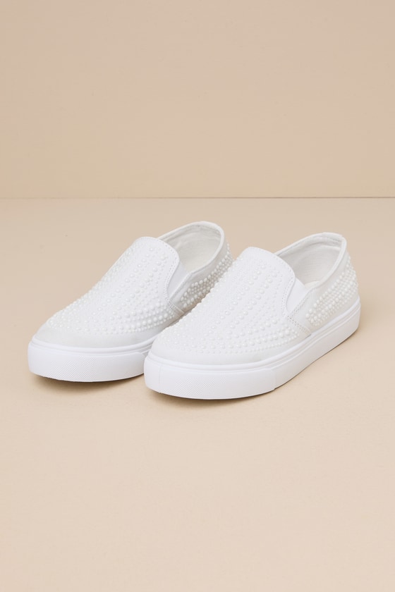 Lulus Ayline White Pearl Flatform Slip-on Sneakers