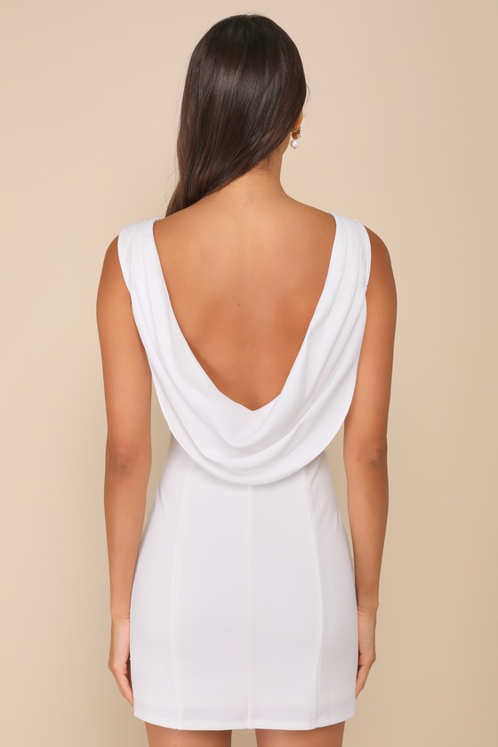 Lulus Perfection Bound White Sleeveless Cowl Back Mini Dress In White