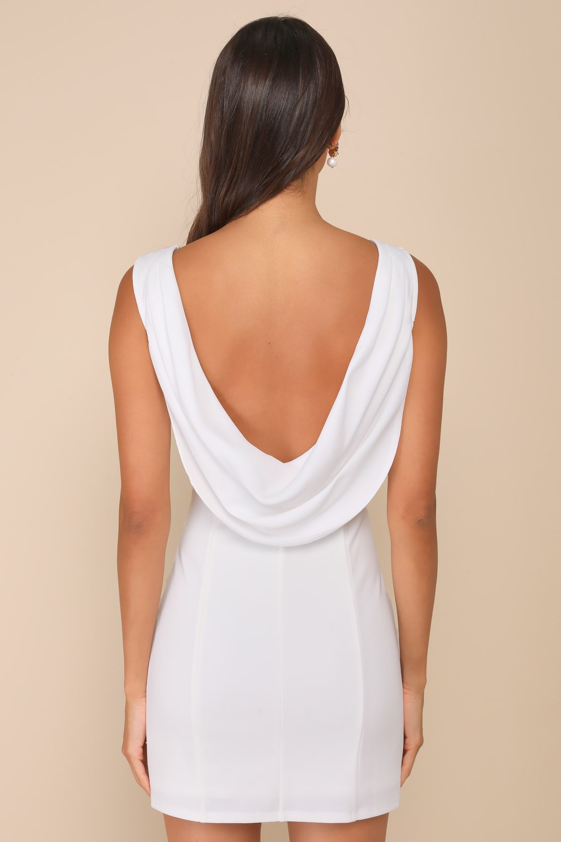 Perfection Bound White Sleeveless Cowl Back Mini Dress