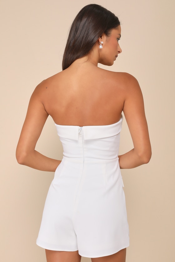 White Sheer Embossed Romper Strapless main image 0