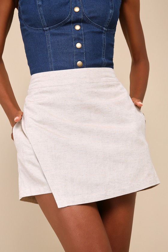 Lulus Breeziest Beauty Beige Linen High-rise Skort In Beige