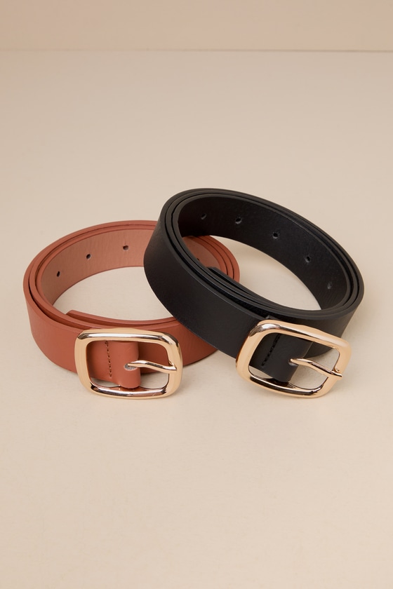 LULUS EXCEPTIONAL FINISH BROWN AND BLACK TWO-PIECE BELT SET