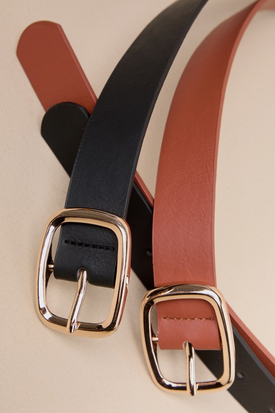 LULUS EXCEPTIONAL FINISH BROWN AND BLACK TWO-PIECE BELT SET
