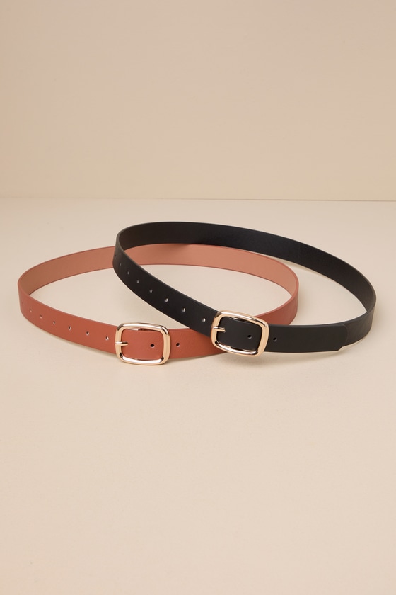 LULUS EXCEPTIONAL FINISH BROWN AND BLACK TWO-PIECE BELT SET
