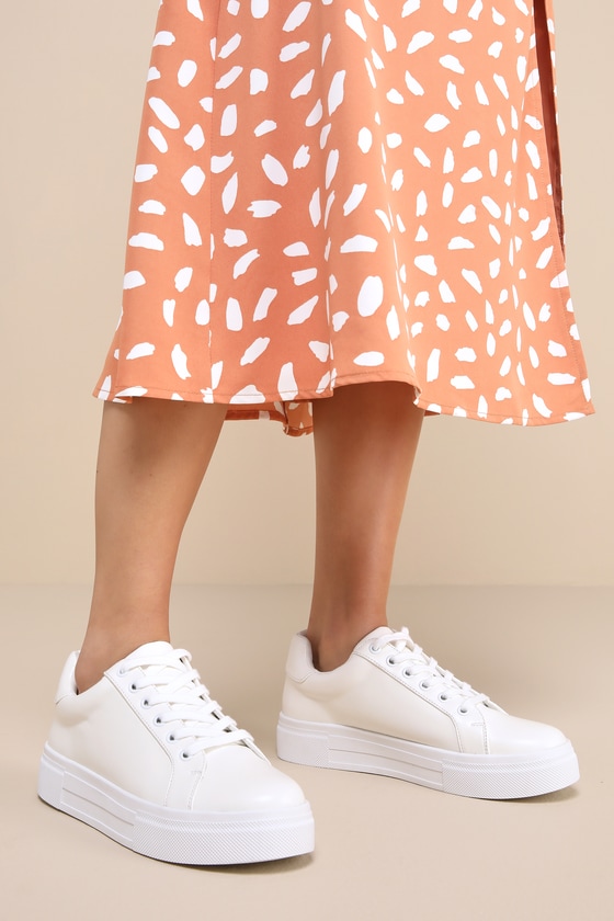 Lulus Lannie White Lace-up Flatform Sneakers