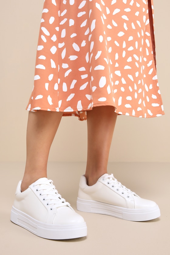 White PU Leather Striped Lace Up Casual Sneakers Everyday