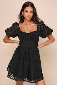 Sweetest Effect Black Floral Burnout Puff Sleeve Mini Dress 2