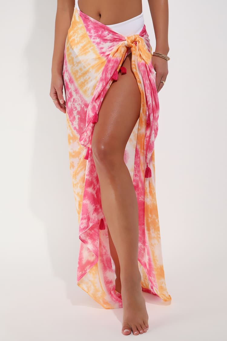 Sunny Livin' Fuchsia Multi Tie-Dye Print Swim Cover-Up Sarong