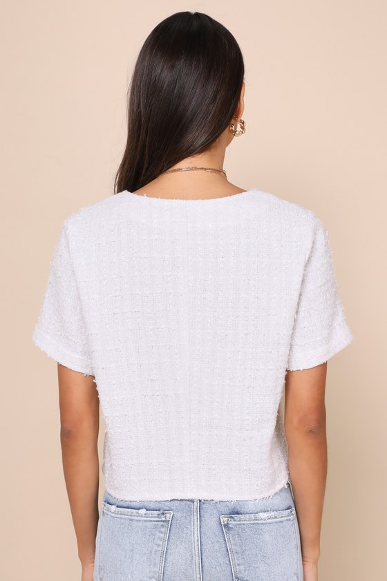 White Tweed Top - Tweed Button-Up Top - Short Sleeve Top - Lulus White Tweed Top - Tweed Button-Up Top - Short Sleeve Top - Lulus