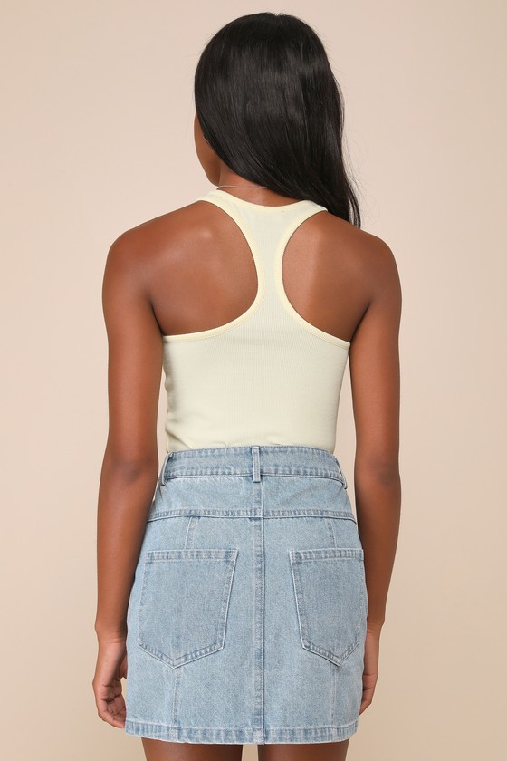 Lulus Real Babe Medium Wash High Waisted Button-up Denim Mini Skirt In Blue