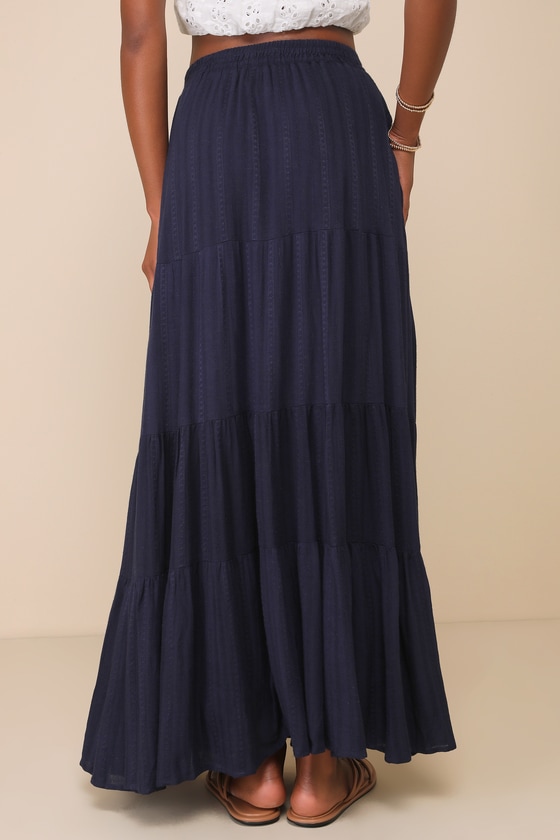 Navy Maxi Skirt - Tiered Maxi Skirt - Embroidered Maxi Skirt Navy Maxi Skirt - Tiered Maxi Skirt - Embroidered Maxi Skirt