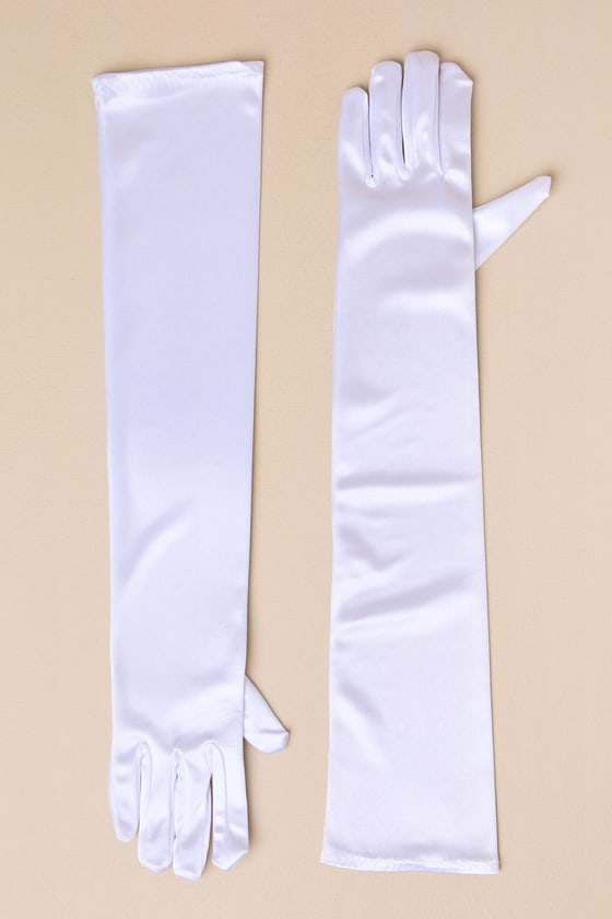 Sophisticated Affection White Satin Elbow-Length Gloves 1