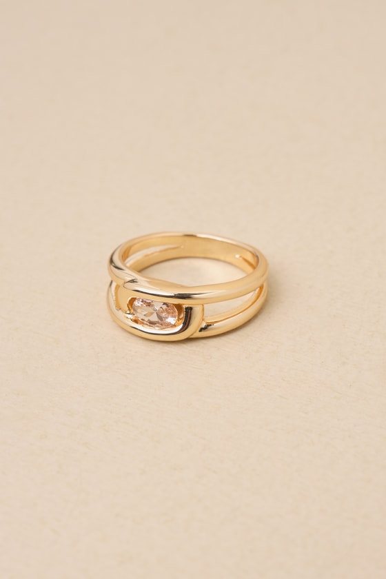 Gold Rhinestone Solitaire Ring - Rhinestone Ring - Simple Ring - Lulus