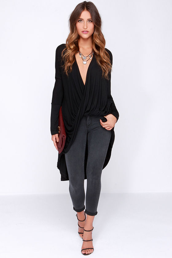 High-low Top - Black Top - Long Sleeve 