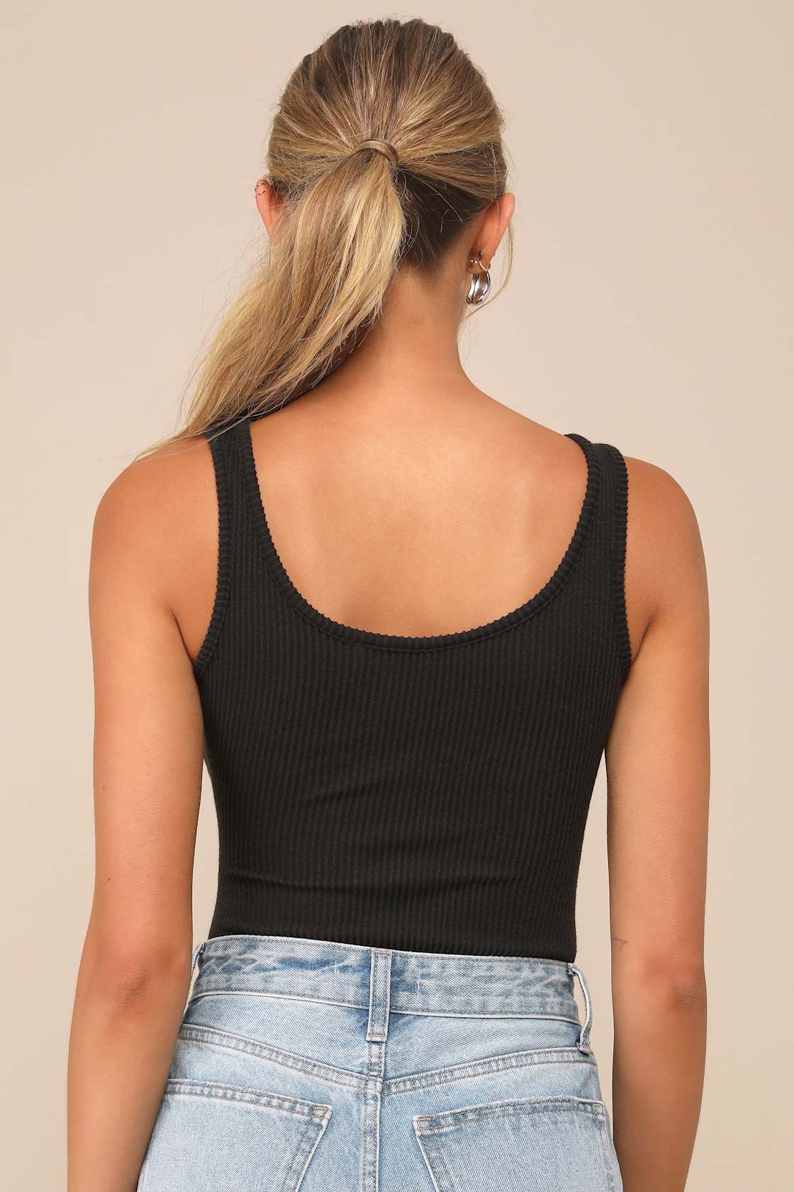 Full Throttle Black Ribbed Knit Zip-Front Sleeveless Bodysuit