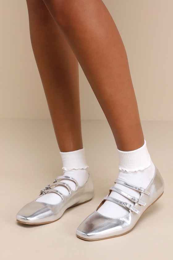 Ortie Silver Strappy Buckle Ballet Flats 1