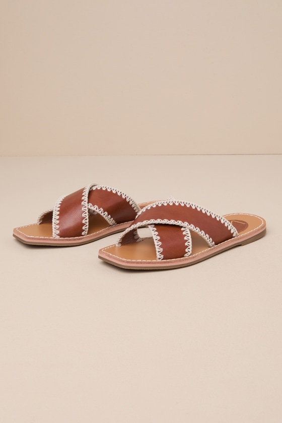 Lulus Gaelle Tan Square-toe Slide Sandals