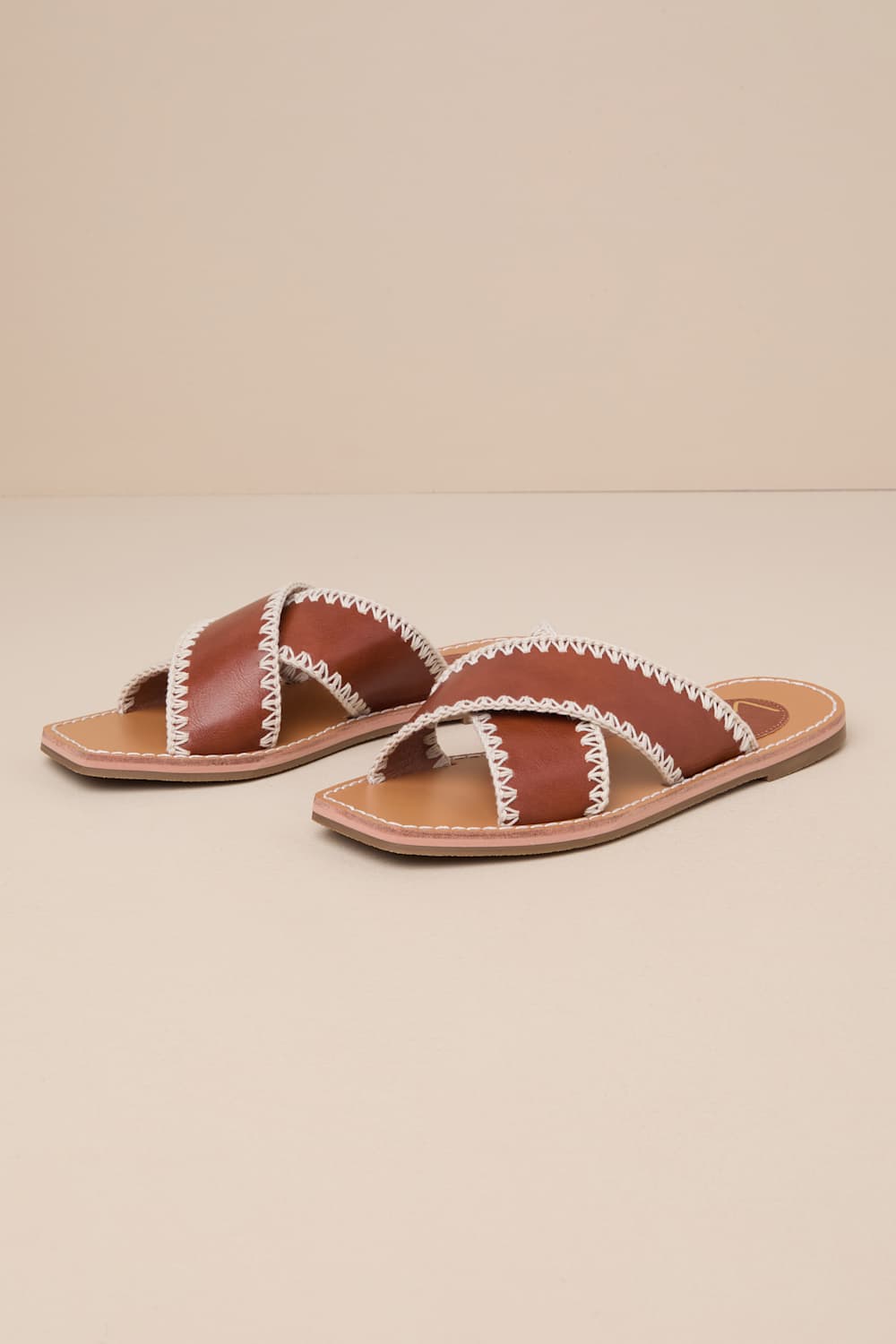 Gaelle Tan Square-Toe Slide Sandals