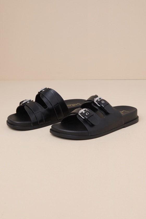 Jaydan Black Buckle Slide Sandals 1