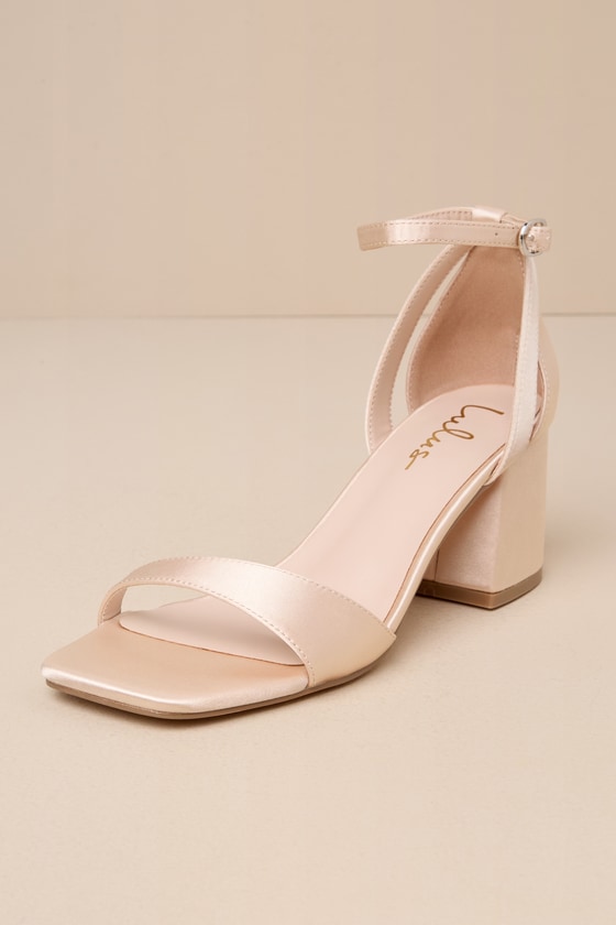 Danielia Champagne Satin Ankle Strap High Heel Sandals 1