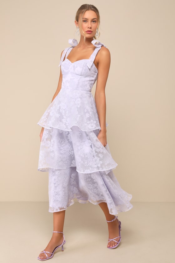 Lulus Glamorous Sweetie Lavender Burnout Tie-strap Bustier Midi Dress In Purple