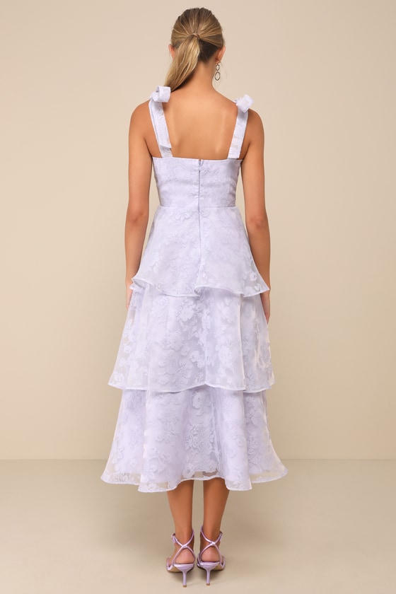 Lulus Glamorous Sweetie Lavender Burnout Tie-strap Bustier Midi Dress In Purple