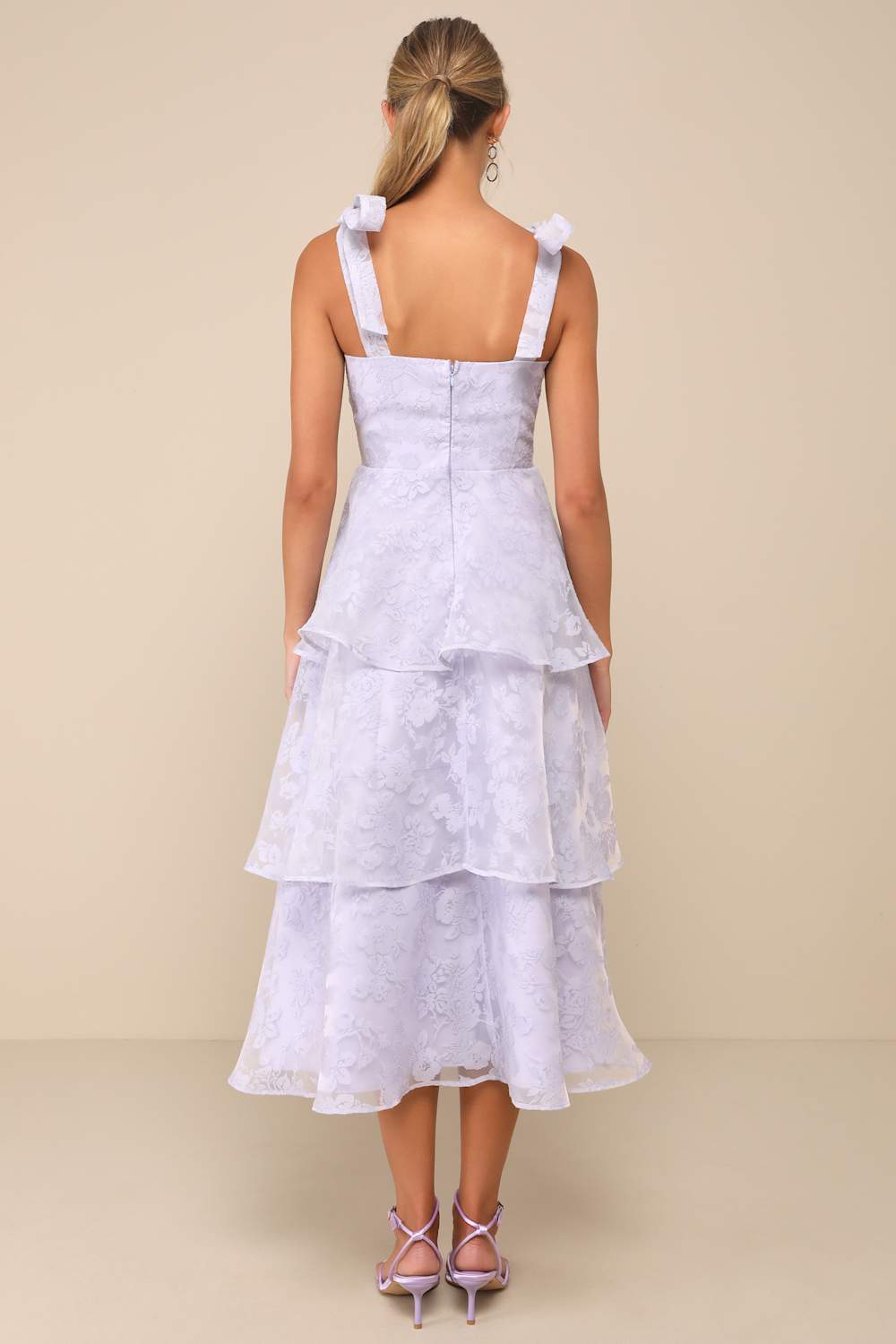 Glamorous Sweetie Lavender Burnout Tie-Strap Bustier Midi Dress