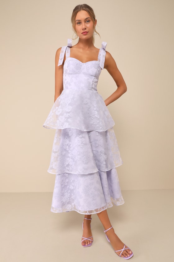 Lulus Glamorous Sweetie Lavender Burnout Tie-strap Bustier Midi Dress In Purple