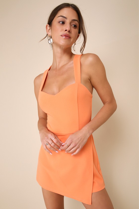 Lulus Latest Crush Orange Sleeveless Backless Skort Romper In Orange