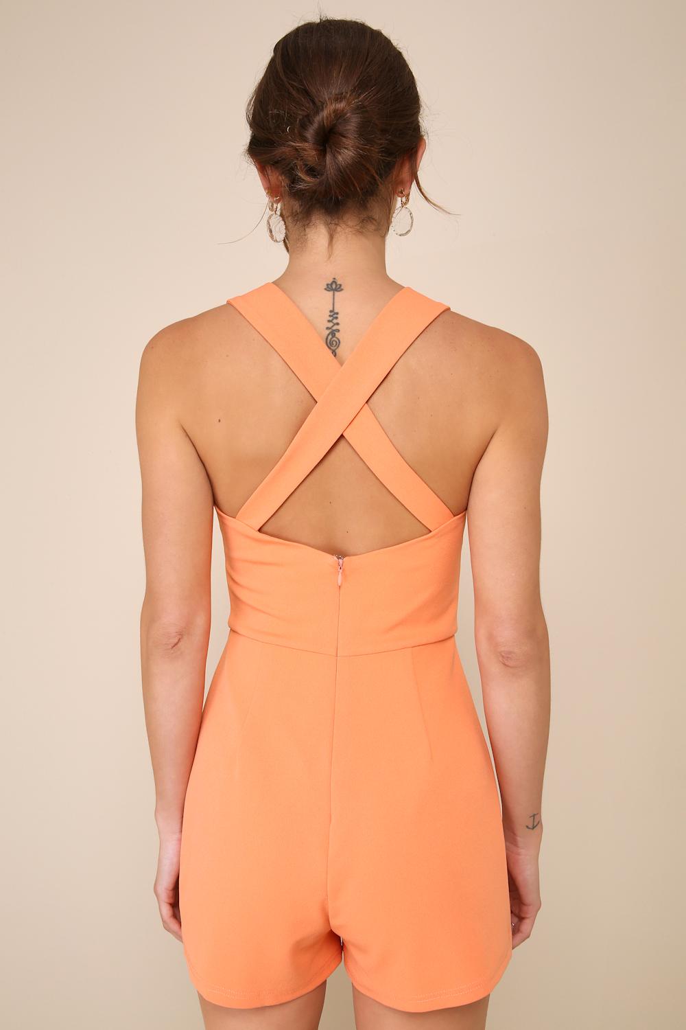 Latest Crush Orange Sleeveless Backless Skort Romper