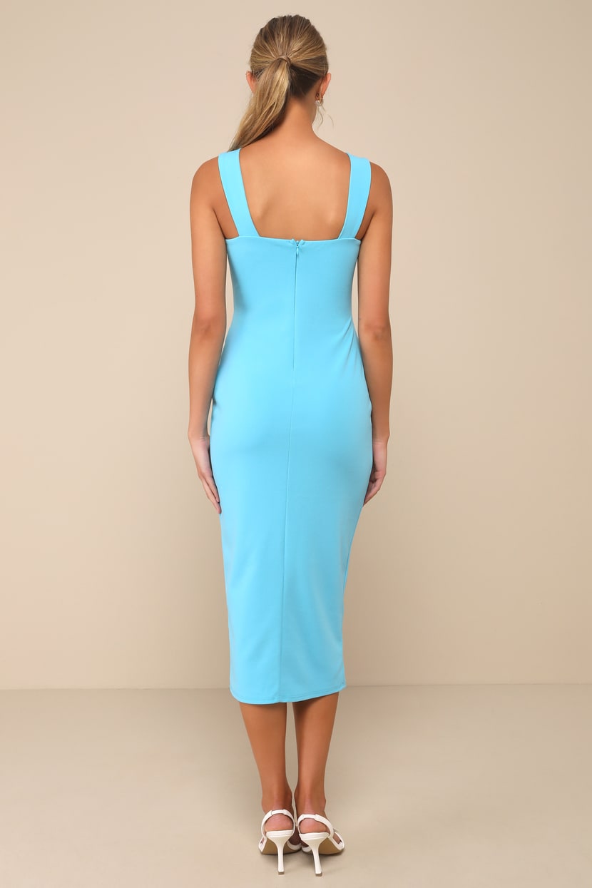 teal midi dress formal Teal One-Shoulder Draped Midi Dress – Luxeraa main image 0