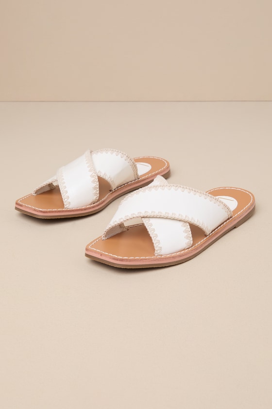 Lulus Gaelle Bone Square-toe Slide Sandals In White