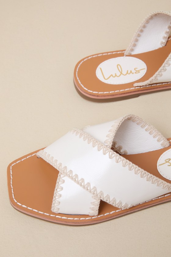 Lulus Gaelle Bone Square-toe Slide Sandals In White