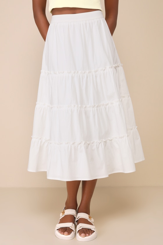 Dearest Cutie Ivory High Rise Tiered Midi Skirt 4