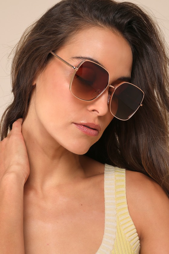 Lulus Glamorous Icon Brown Oversized Sunglasses