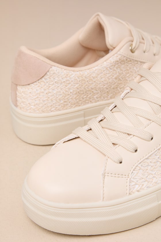 Lulus Danver Beige Raffia Lace-up Sneakers In Beige
