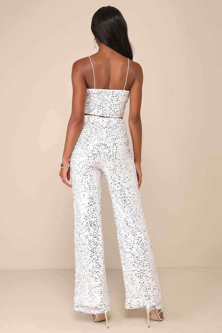 Sparkling Image White Sequin Two-Piece Jumpsuit