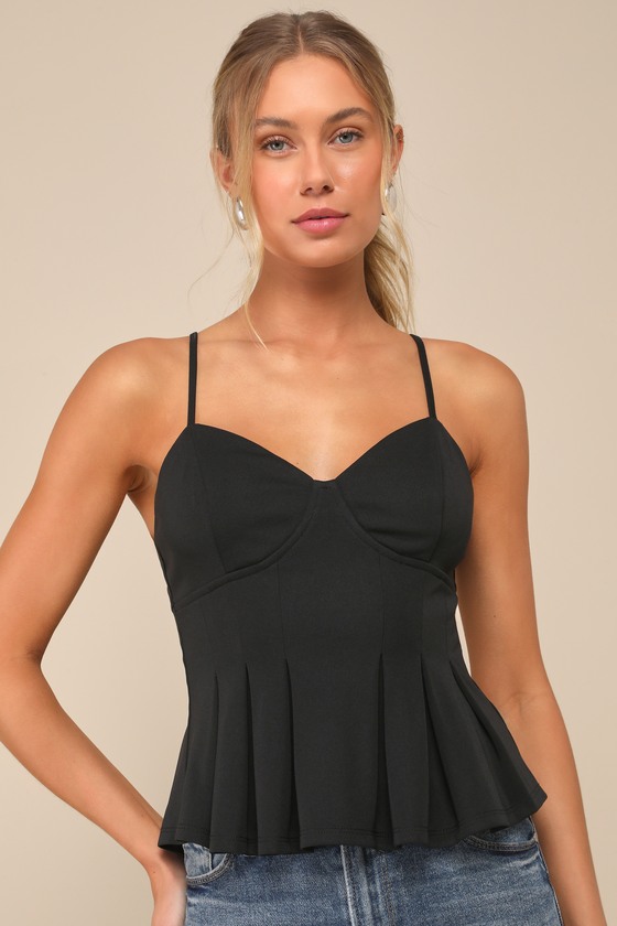 Live To Impress Black Sleeveless Bustier Peplum Top 1