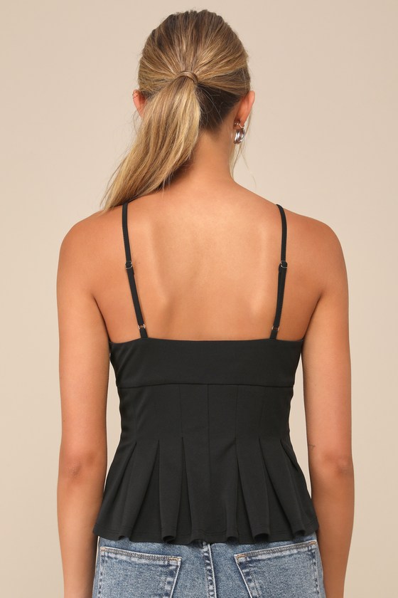 Lulus Live To Impress Black Sleeveless Bustier Peplum Top In Black