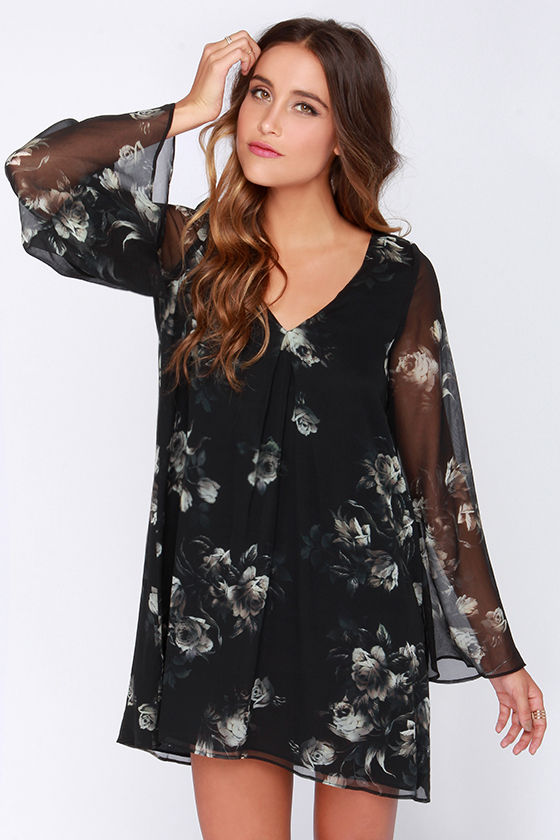 Pretty Black  Dress  Silk  Dress  Long Sleeve  Dress  