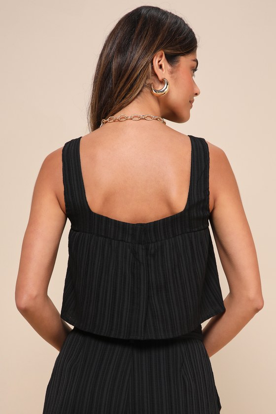 Lulus Coolest Allure Black Textured Square Neck Cropped Tank Top In Black