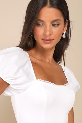 Adorable Poise White Pearl Puff Sleeve Mini Dress 2