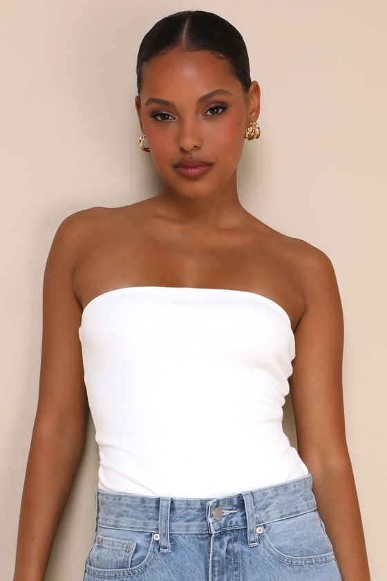 Flirtatious Decision Ivory Lace-Up Strapless Bodysuit 4