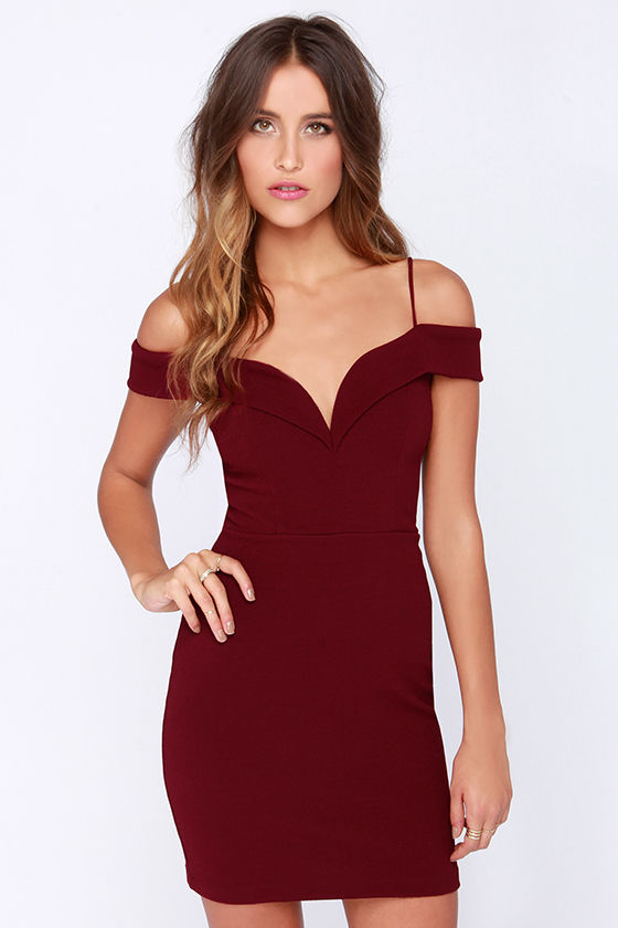 Cute Burgundy Dress - Sexy Dress - Off-the-Shoulder Dress - $44.00 - Lulus