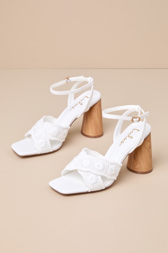 Chaya White Woven Ankle Strap High Heel Sandals 6