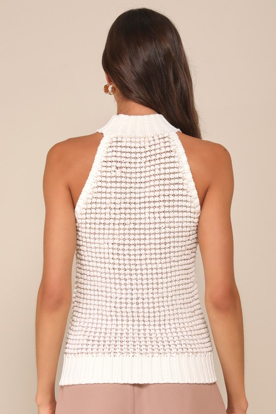 Evie Ivory Knit Sleeveless Mock Neck Sweater Top 2