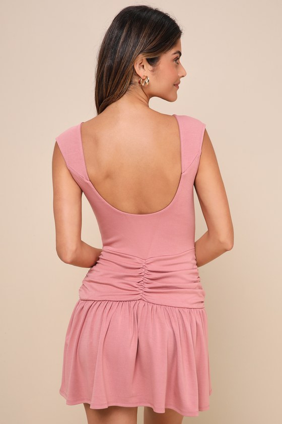 Lulus Flattering And Flirty Dusty Rose Drop Waist Mini Dress In Dusty Rose